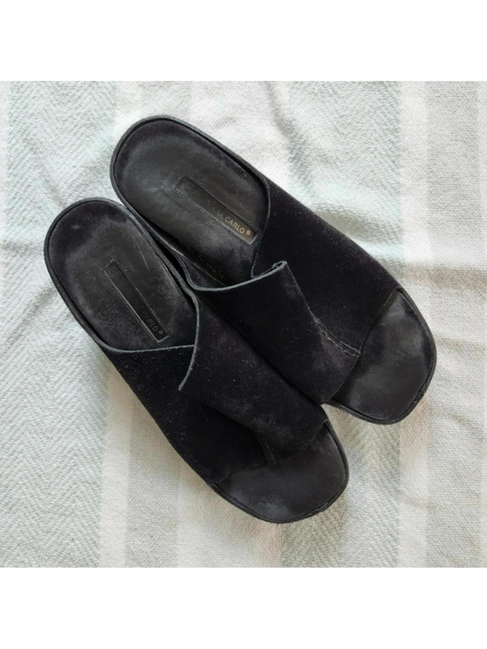 Vintage Italian Black Suede Velvet Platform Slide Sandals |  38 (US 7-7.5)